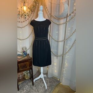 Adrianna Papell Black Sheath Midi Dress Cap Sleeve Crew Neck